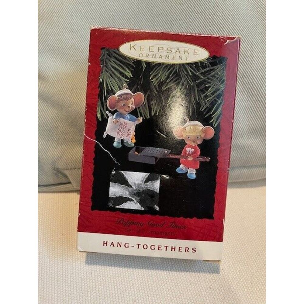 Hallmark 1993 Keepsake Ornament Popping Good Times 2 hang together popcorn mice
